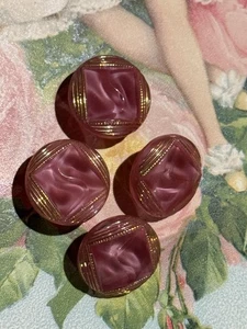 Exquiste Pink Moonglow Czeck Vintage Set 4 Glass Buttons Gold Luster 13mm - Picture 1 of 6