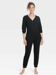 Women's Thermal Union Suit Pajamas - Stars Above™ Black Size L Full Length - Picture 1 of 5