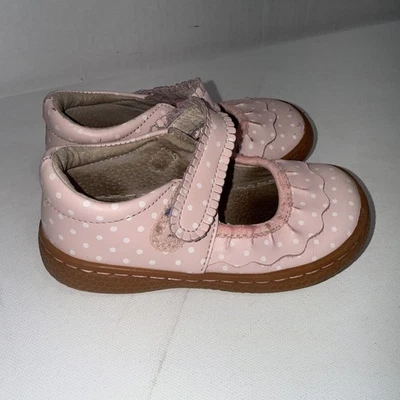 Livie & Luca 学步女孩 Ruche 经典 Mary Jane 粉红色白色圆点 8 码 — 第 1/4 张图片