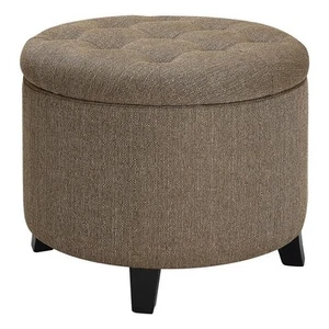 Pemberly Row Modern Round Storage Ottoman in Cappuccino Fabric - Picture 1 of 6