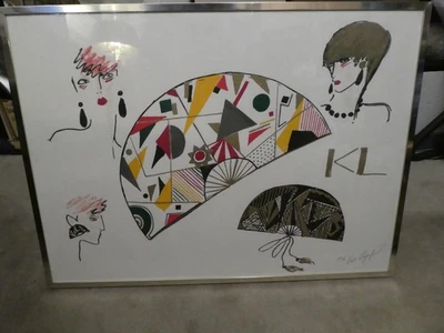 Imagen ilustración de moda Karl Lagerfeld firmada enmarcada en vidrio RARA Foto 1 de 4