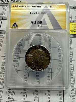 1924-S STANDING LIBERTY QUARTER ANACS-AU 58 FH -Nice Full Head Detail Slider - Image 1 of 4