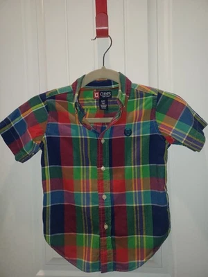 Мальчика Chaps зеленый/синий/красный/фиолетовый клетку кнопка вверх рубашка - размер 4/4T VGC! - Изображение 1 из 4