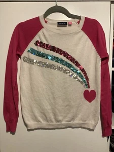 Children’s Place Cream/ Pink Color  Light Sweater Rainbow Sequins Heart  XL 14 - Picture 1 of 7