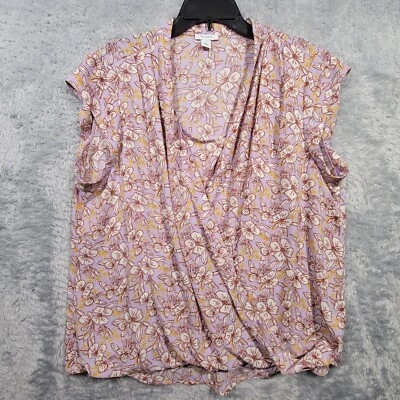 Halogen Shirt Womens XL Purple Floral Faux Wrap Sleeveless - Image 1 of 4