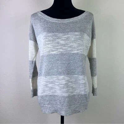 Suéter Banana Republic Mujer Pequeño Lino Rayas Cuello Barco Texturizado Gris Blanco Foto 1 de 4
