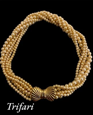 Collar Vintage TRIFARI Perla 6 Hilos Tono Dorado Cierre Concha 16" Elegante Foto 1 de 4