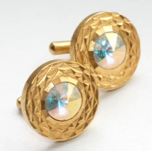 Vintage Manschettenknöpfe goldfarben mit Ornament und weißen Intarsien - Bild 1 von 5