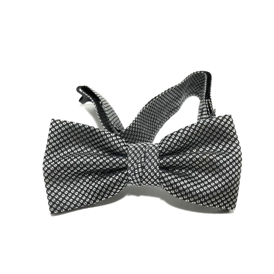 Mens Bow Tie Pre Tied Butterfly Vintage Gray Silver Polka Dot Adjustable Size - Image 1 of 4