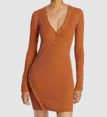 $385 Nicholas Para Mujer Marrón Jackie Tejido Acanalado Mini Vestido Talla XS Foto 1 de 3