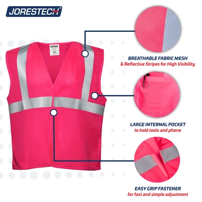 SAFETY VEST PINK Reflective Tape/ High Visibility  JORESTECH - Image 1 of 4