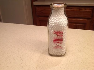 Vintage Milchflasche Pint Glas Logstown Molkerei Aliquippa PA TOLLE GRAFIK - Bild 1 von 12