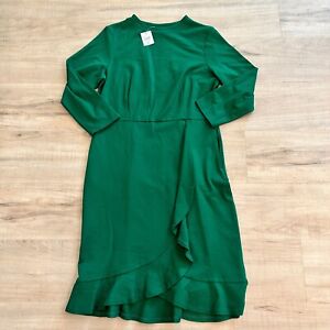 J Jill Women's NEW Ponte Knit Dress Size Small Green Ruffle Midi Long Sleeve