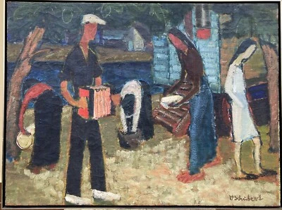 Ölbild DDR Kunst Fahrendes Volk Wohnwagen W. Schubert 90 x 120 cm Ostseeraum - Bild 1 von 4