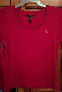 Ladies  LAUREN Ralph Lauren Red Long Sleeve Top Size XL Layering Holidays Office - Picture 1 of 5