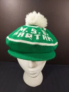 Vintage Michigan State Spartans Pom Pom Knit Billed Winter Hat Green - Picture 1 of 7