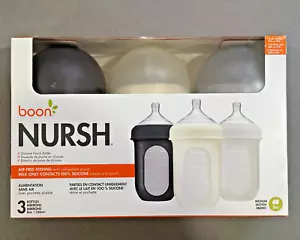 Paquete de 3 botellas de silicona Boon Nursh 8 oz medianas 3 m+ | reutilizables - Imagen 1 de 4