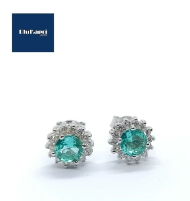 Orecchini tondi verde smeraldo Gioielli Donna in Argento 925 rodiato Oro Bianco - Immagine 1 di 4