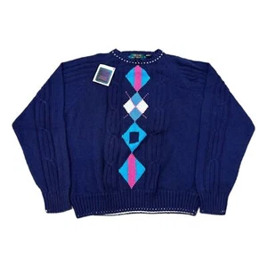 Vintage Sweater Mens Large Colours by Alexander Julian Linen Cotton 90s - Picture 1 of 6