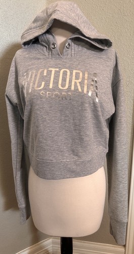 UNDERCOVER Felpa con cappuccio Victoria’s Secret VICTORIA SPORT grigia ritagliata manica a log con fori per il pollice