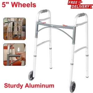 2-Button Folding Walker with 5" Wheels, Front Wheel Walker for Seniors & Adults - Picture 1 of 8