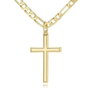 Verniflloga Collana con Croce in Oro 14k da Uomo Grande Ciondolo Croce in Oro Figaro C... - Foto 1 di 7
