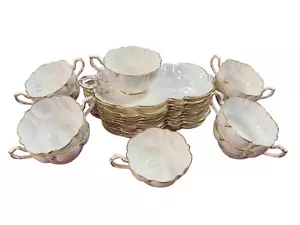 SELFISH PORCELAIN CRESCENT CHINA TEACUPS & DESSERT SANDWICH PLATES SET OF 10 - Picture 1 of 4
