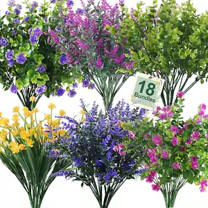 18 Bundles Artificial Flowers Outdoor Fake Flowers for Spring Decoration Faux Fl - Picture 1 of 12