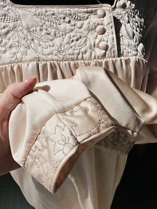 EUC Vintage Cabernet Ivory Satin Embroidered Long Sleeve Formal Nightgown L - Picture 1 of 9