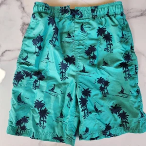 Okanu surf large 14/16 swim trunks teal palm tree board swimming shorts - Picture 1 of 5