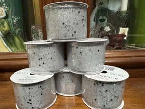 2) Old East Main Co. Silver & White Decorative Ribbon 2" x 9 ft - Picture 1 of 7