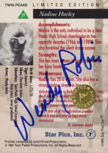 1991 Star Pics Inc. Twin Peaks Wendy Robie (Nadine Hurley) Autogrammkarte - Bild 1 von 3