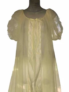 Abito Babydoll Vintage Doppio Chiffon Inserto Pizzo Peignoir ACCAPPATOIO Grande - Foto 1 di 8