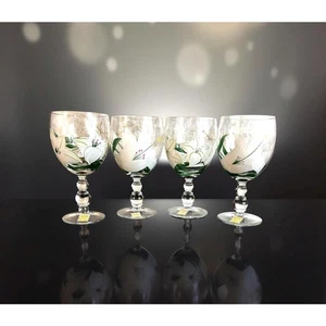 Set of 4 Vintage Royal Danube Romania~Hand Painted Crystal Goblets~White Lillies - Picture 1 of 10