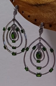 Jtv Elegant Chrome Diopside And White Zircon Statement Chandalier Earrings... - Picture 1 of 6