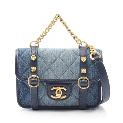 Bolsa de ombro CHANEL mini corrente Matelasse tiracolo couro jeans azul GHW usada - Imagem 1 de 4