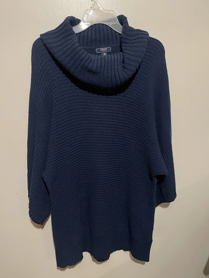 Suéter acanalado azul marino cuello alto XL Chaps para mujer Foto 1 de 4