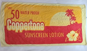 Vintage Coppertone 50 SPF Beach Towel Beachy Coastal Travel Vacation 57x29 - Picture 1 of 7