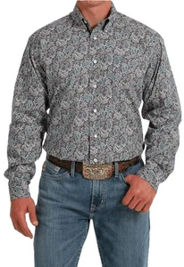 CAMICIA UOMO CINCH MANICA LUNGA PAISLEY WESTERN ABBOTTONATA GRIGIO/VERDE TAGLIA XL - Foto 1 di 11