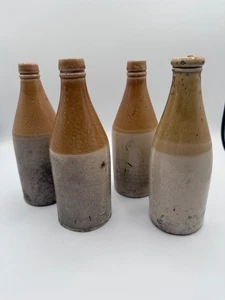 Antique 1800s Salt Glazed Stoneware Ginger Beer Bottles (4) – 1 Marked “B” - Picture 1 of 11