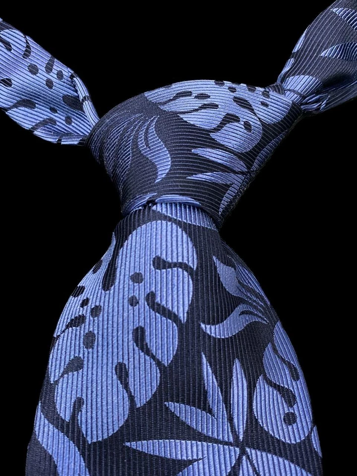 Corbata Emporio Armani para hombre azul marino 100 % seda patrón hoja hecha en Italia Foto 1 de 4