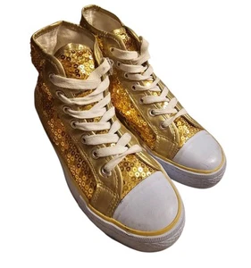 Balera Gold Sequin High Top Dance Sneaker Shoe Women 8 Hip Hop Party - Picture 1 of 9