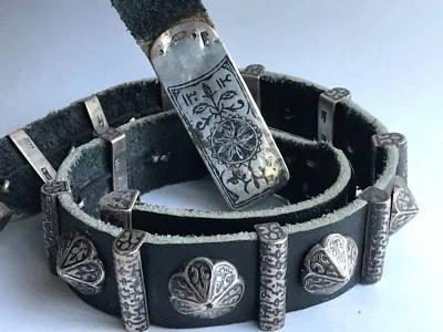 Antiguo cinturón persa 1896 imperial ruso 84 plata esmalte Niello, hebilla, signo Foto 1 de 4