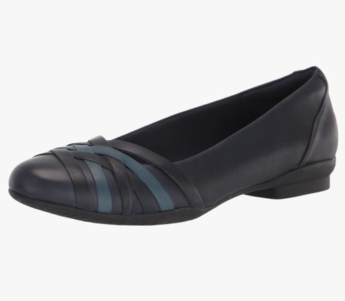 Ballerine Clarks donna Sara Clover blu navy nuove 10 W pelle up comode