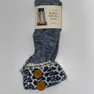 Simply Noelle Women's Blue White Tall Length With Buttons Boot Socks NWT - Picture 1 of 4