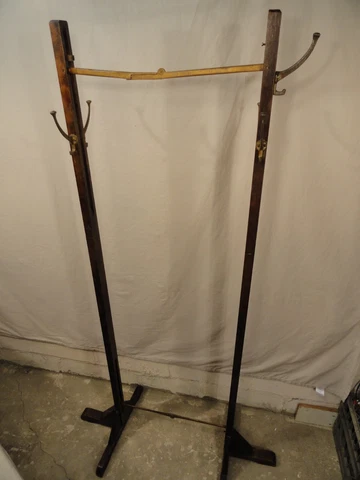 ANTIQUE RARE EXPANDABLE WOOD HALL TREE STAND COAT RACK EXPANDS TO TWO STANDS Cover