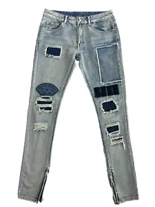 Young & Reckless Y&R Men Jeans 31 Distressed Ripped Medium Wash Zip Ankle 34x34 - Picture 1 of 16