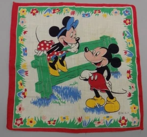 Vintage Mickey & Minnie Mouse 50's Handkerchief Childs Hanky Hankie Disney - Picture 1 of 6