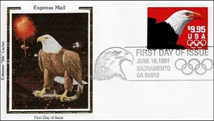 Express Mail Olympic Eagle $9.95 Undressed Sacramento USA Colorano Silk FDC 1991 - Picture 1 of 1
