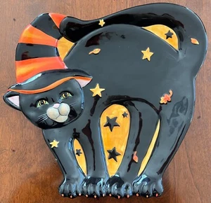 Certified International Susan Winget Halloween Black Cat Stars 13" Platter EUC - Picture 1 of 5
